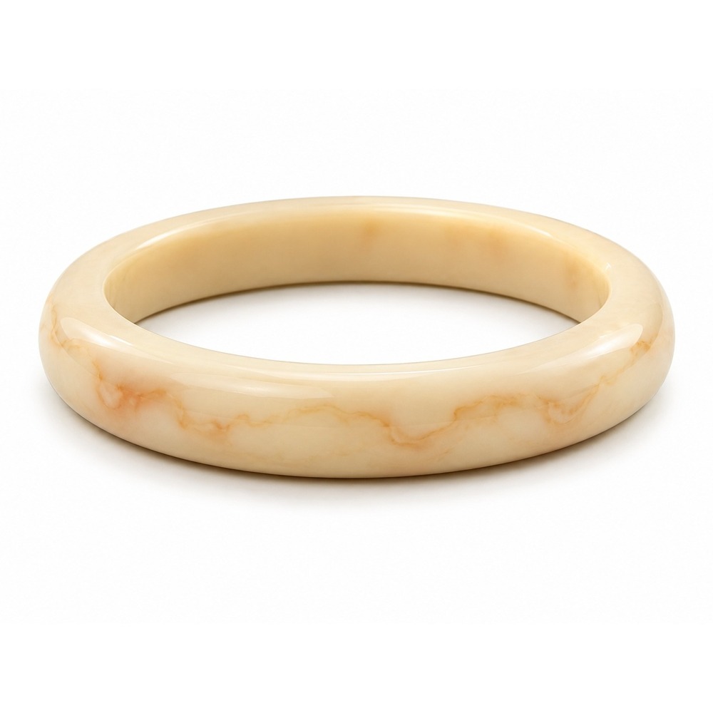 New Marbled Ivory Cream Plastic Bangle Bracelet Retro Minimalist Resin Style